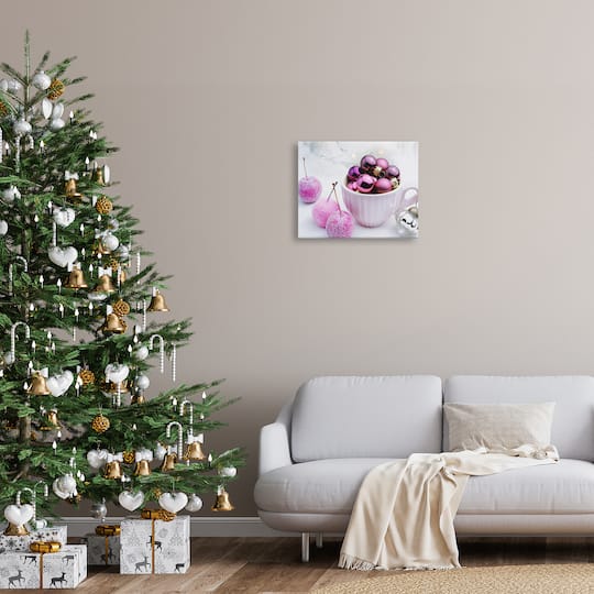 Stupell Industries Glimmering Pink Christmas Ornaments Canvas Wall Art